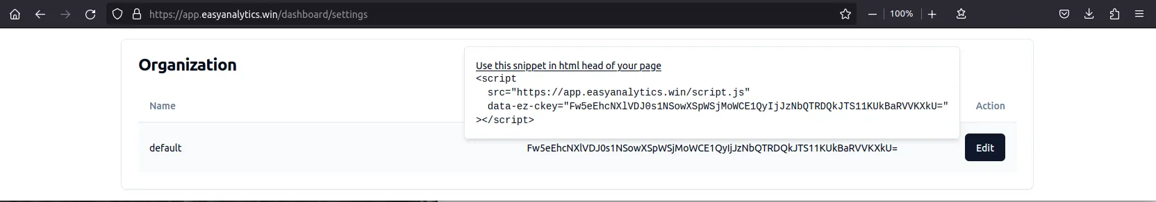 tracking script in setting page